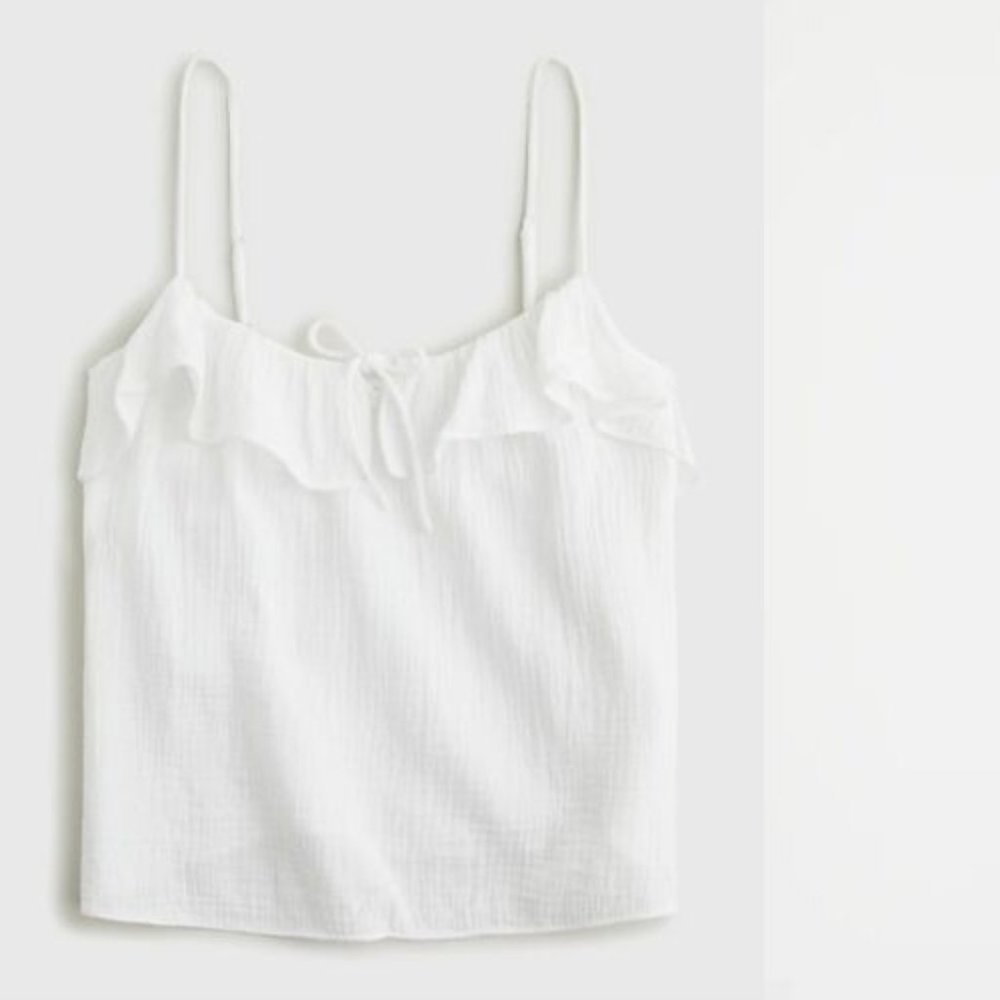 J Crew Women Ruffle Soft Gauze Camisole Tank Top Cotton Ruffle Ties White Size M